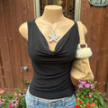 Y2K 2000s grunge Black draped Cowl Neck tank Top