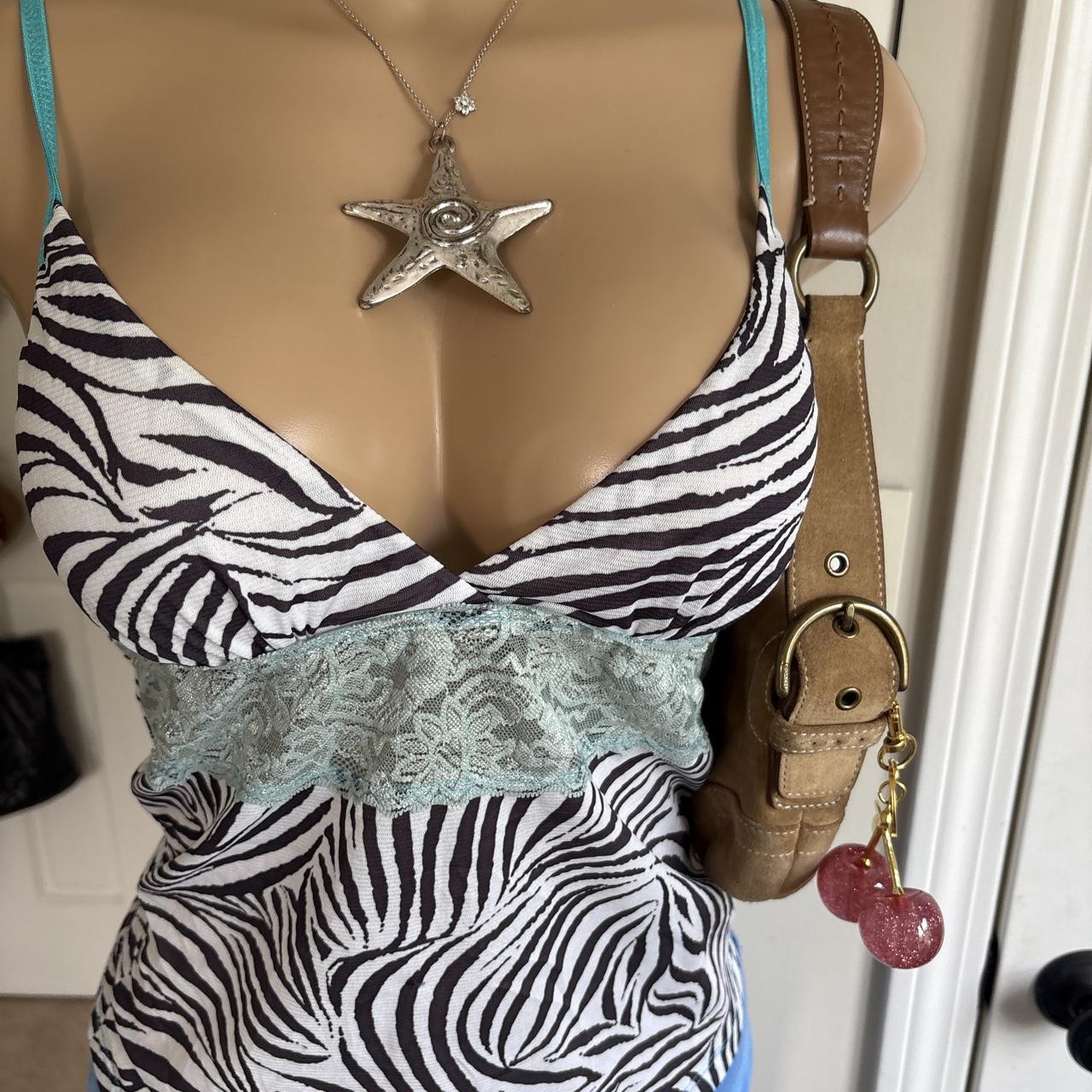 y2k 2000s zebra print turquoise lace cami top