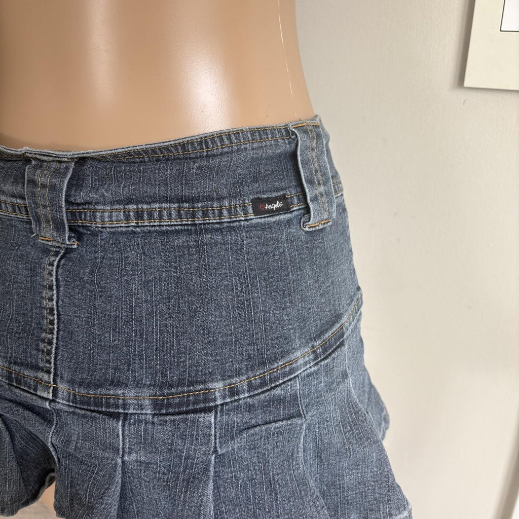 y2k 2000s low rise pleated denim micro mini skirt