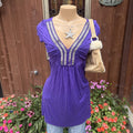 y2k 2000s purple beaded deep v babydoll tunic top