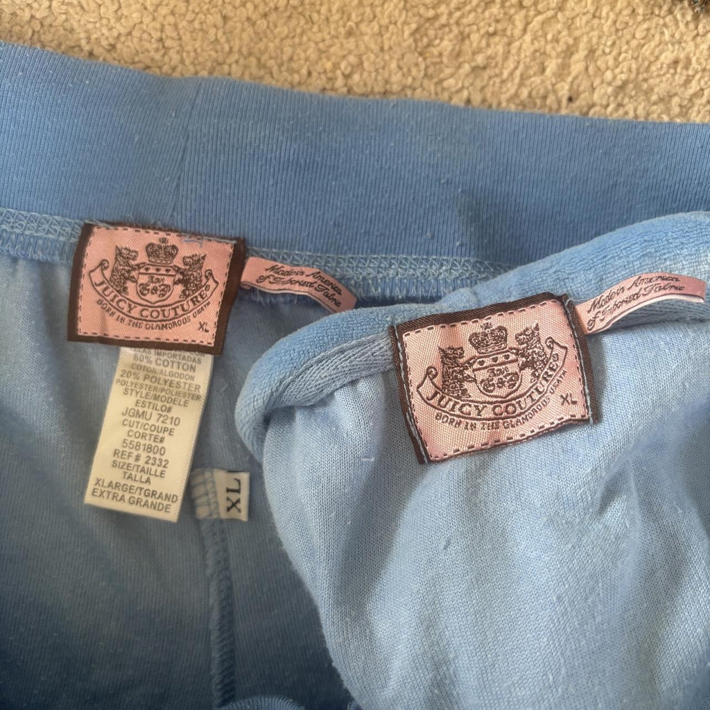 y2k vintage Juicy Couture blue velour rhinestone tracksuit set