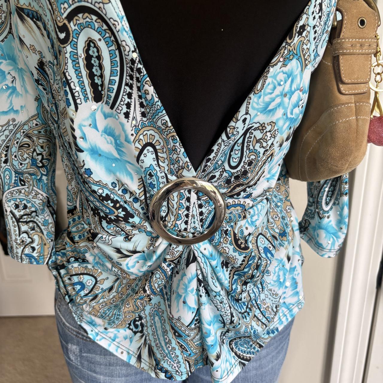 Y2K 2000s avant garde fairy Blue Paisley Buckle Top