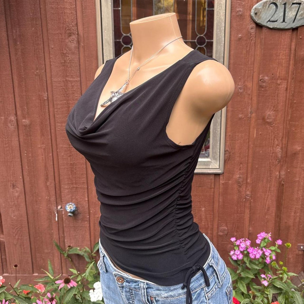 Y2K 2000s grunge Black draped Cowl Neck tank Top