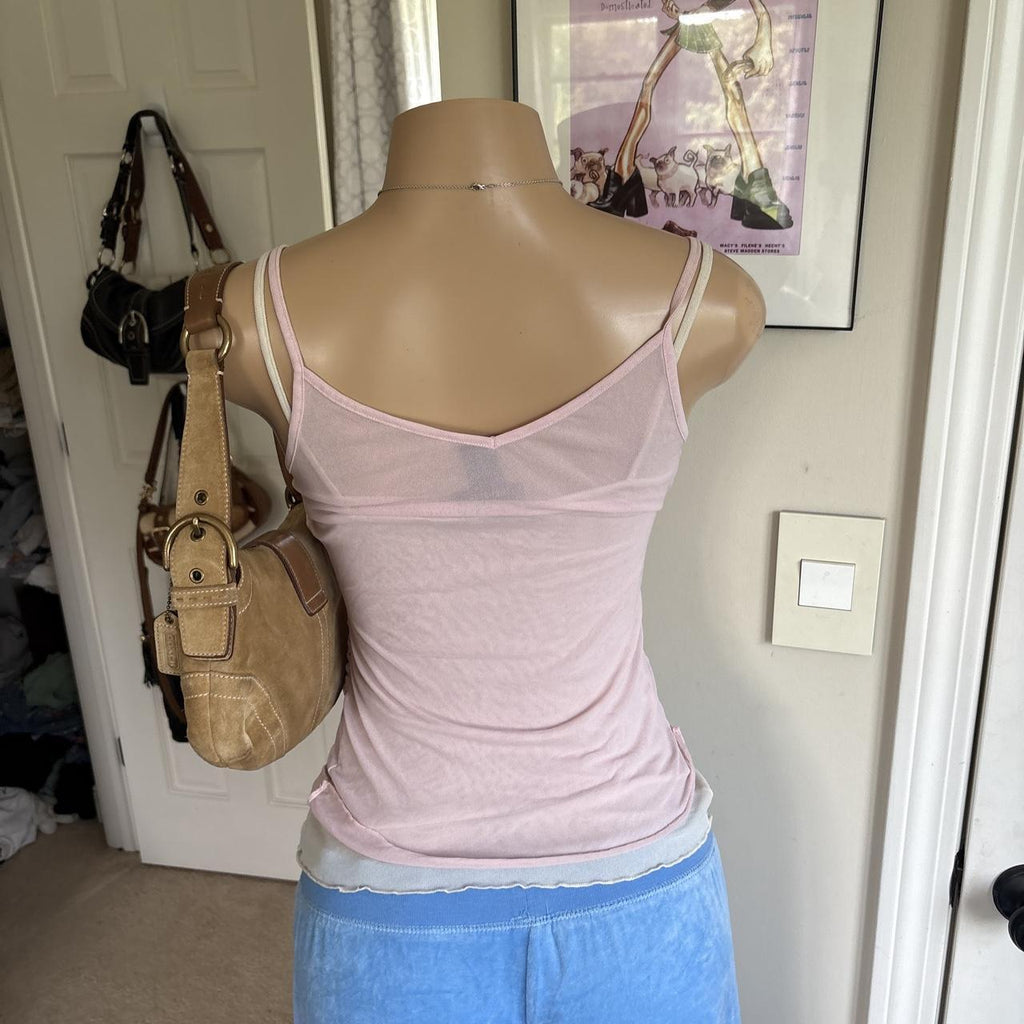 y2k 2000s Express baby pink layered lace cami top