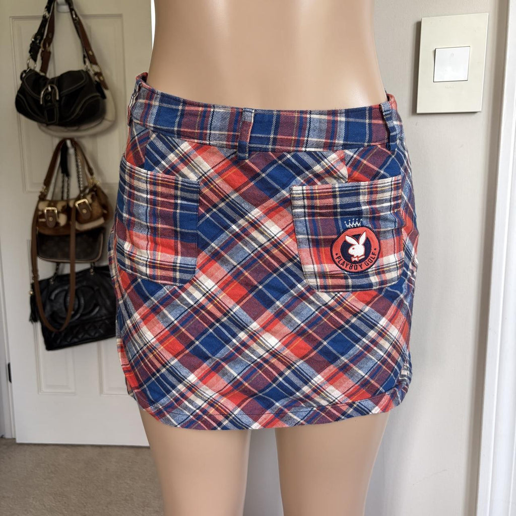 Y2K Vintage Playboy Plaid Mini Skirt