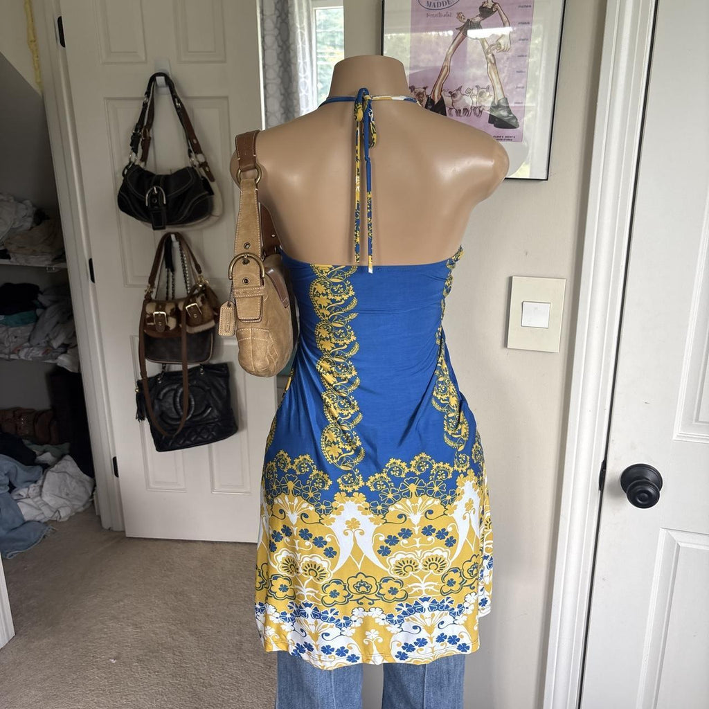 Y2K 2000s Blue Yellow Halter Top