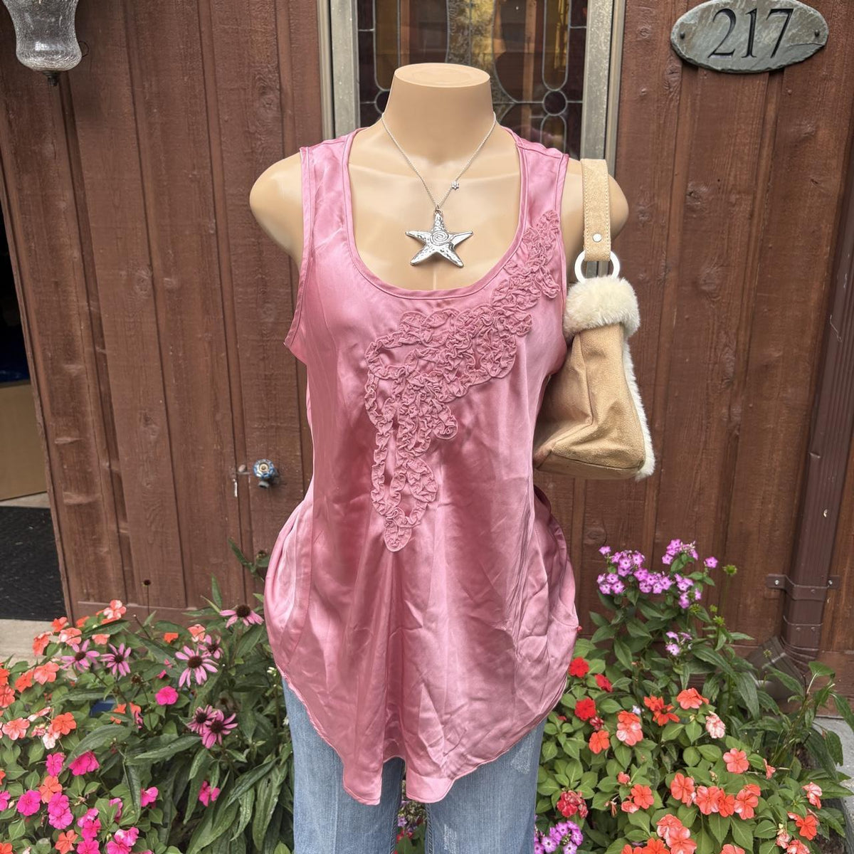 Y2K 2000s fairy Pink Satin Ruffle tank Top