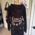 Y2K 2000s Juicy Couture Black Velour Rhinestone Tracksuit Set