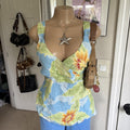 y2k 2000s blue tropical floral wrap tank top