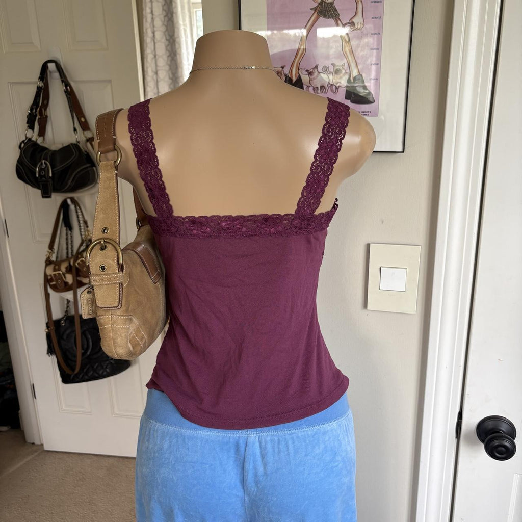 y2k 2000s fairy plum purple lace trim cami top