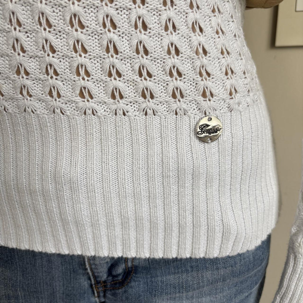 Y2K 2000s Guess White Open Knit Scoop Neck Sweater