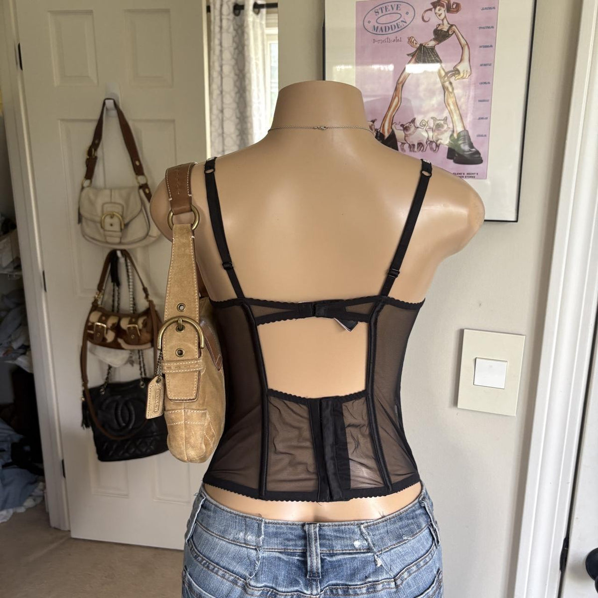 Y2K 2000s Victoria’s Secret Black Lace mcbling strap Corset Bustier Top