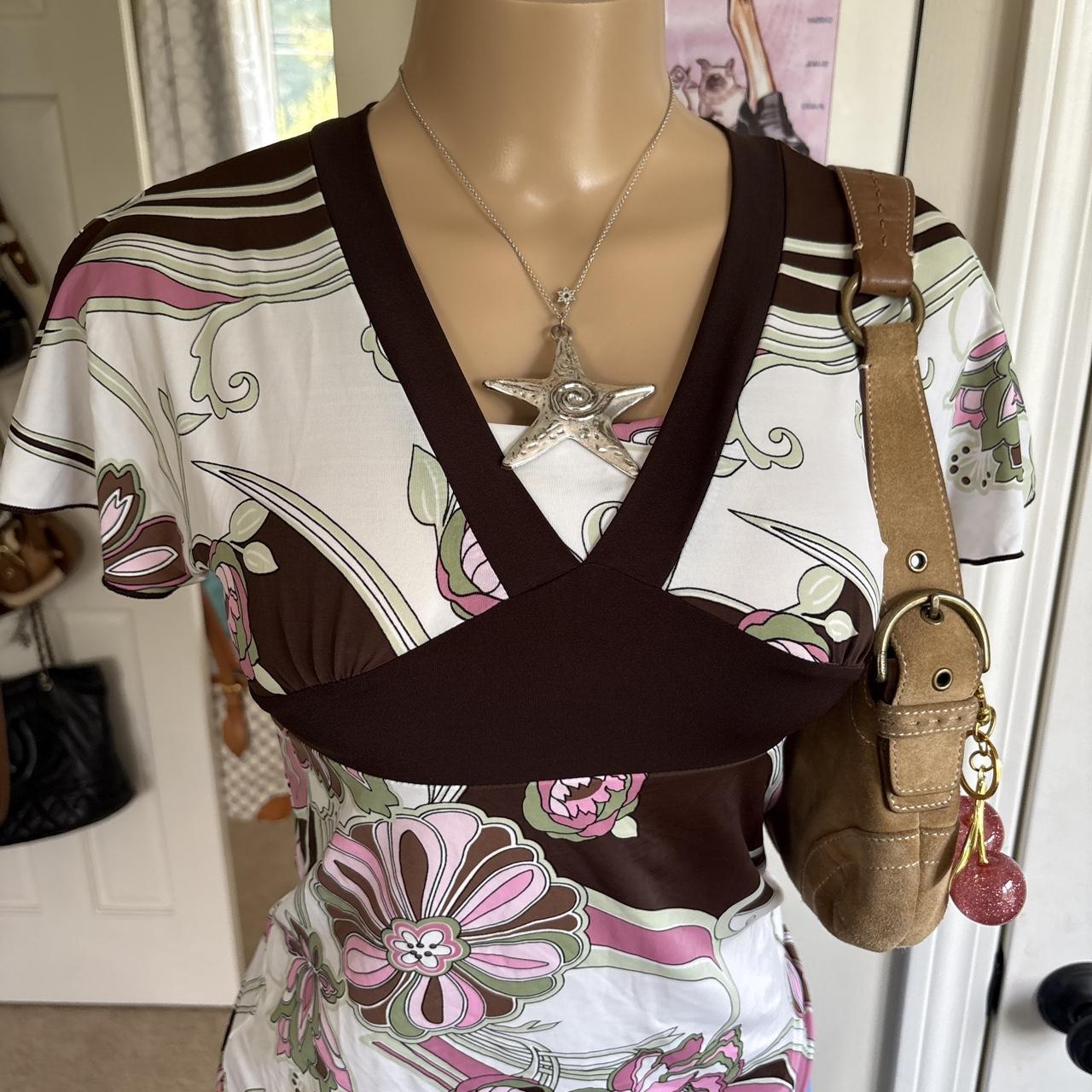 y2k 2000s avant garde brown pink floral tie back babydoll top