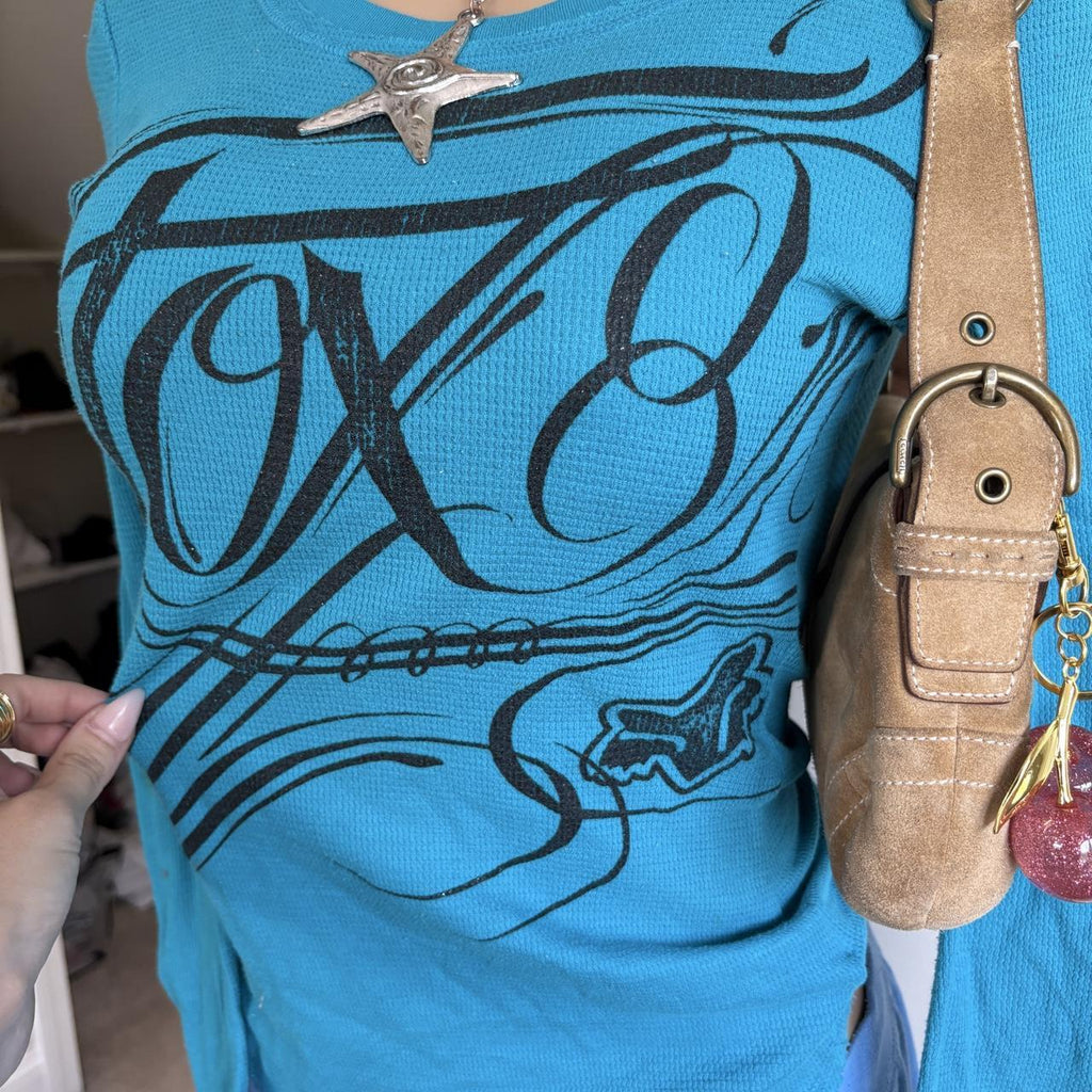 y2k 2000s Fox Racing blue spellout graphic long sleeve top