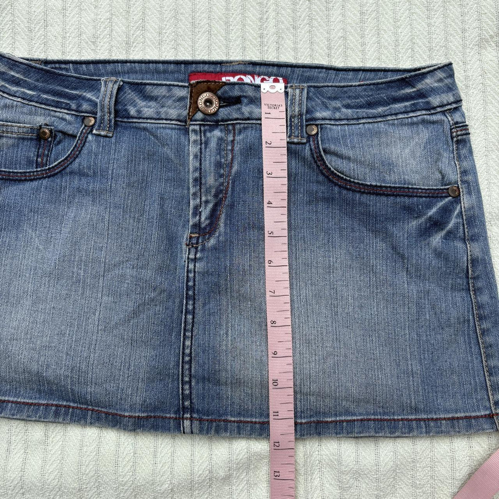 y2k 2000s bongo embroidered pocket denim micro mini skirt