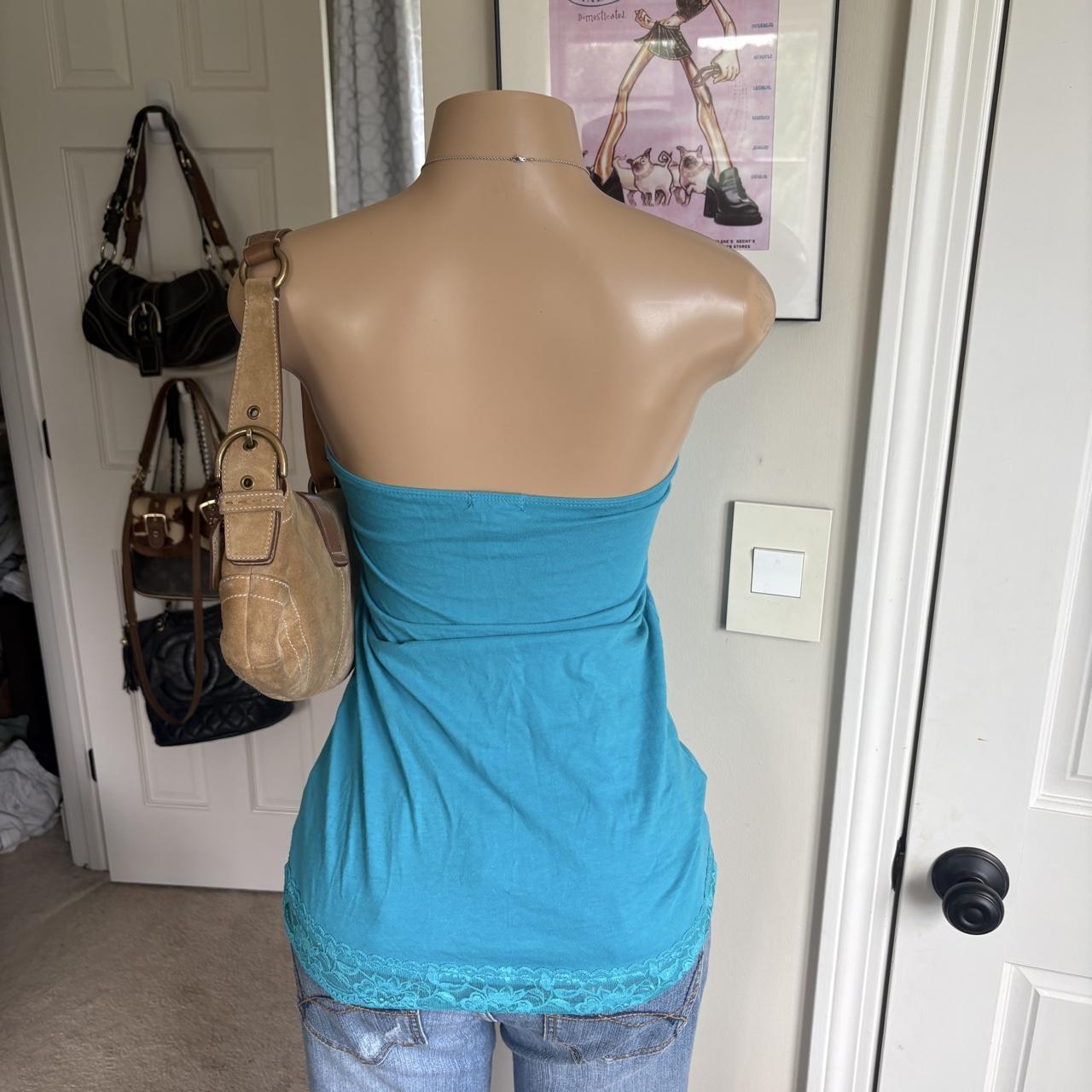 y2k 2000s turquoise tie front strapless top