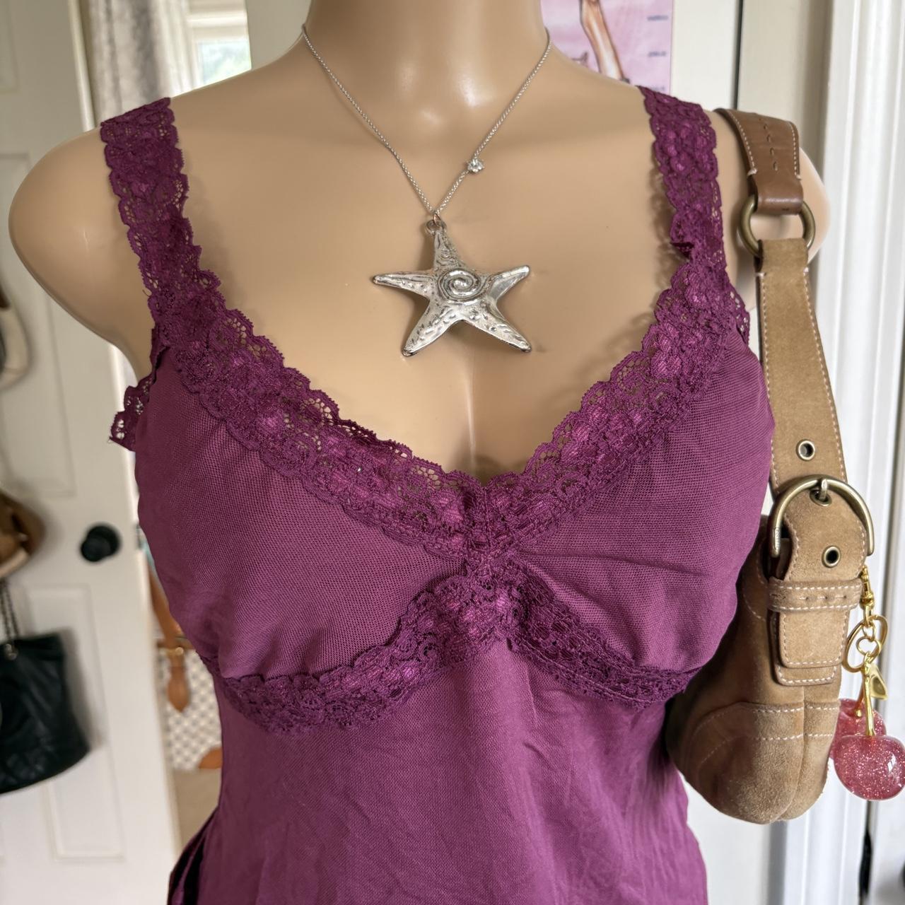 y2k 2000s fairy plum purple lace trim cami top